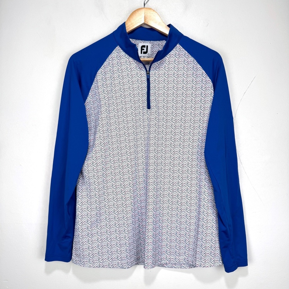 FootJoy Floral Sketch Lisle Pullover Women Large White Blue Golf Quarter Zip - Picture 11 of 11
